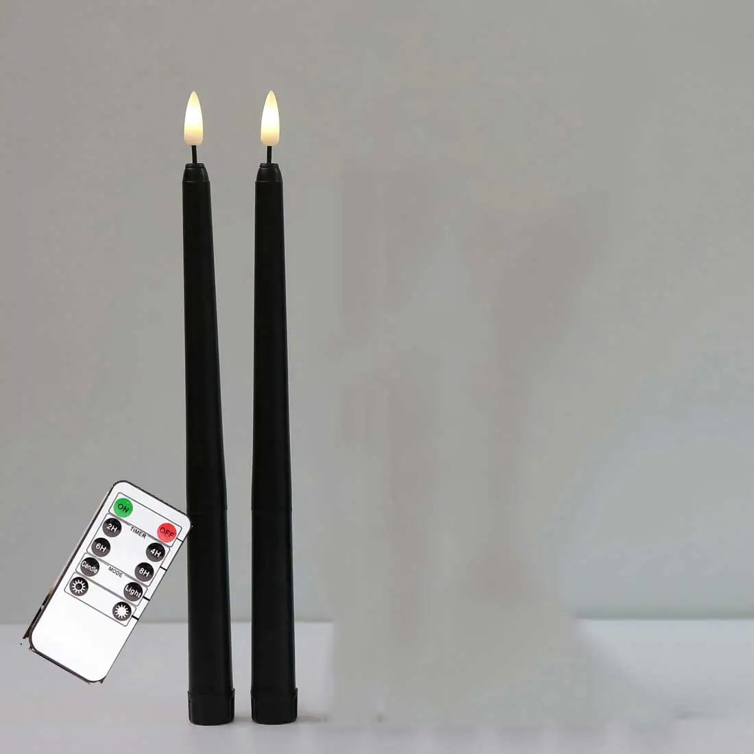 1 or 2 Pieces 11inch/28 cm Long LED Black Any Occasion Candles with Remote, Fake Timer Tall Christmas Candlelight for Table Window