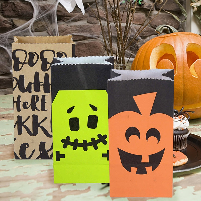 10/20pcs Halloween Theme Packaging Paper Bags Cookie Candy Bag Wizard Pumpkin Head Gift Bags Home Halloween Party Decorations