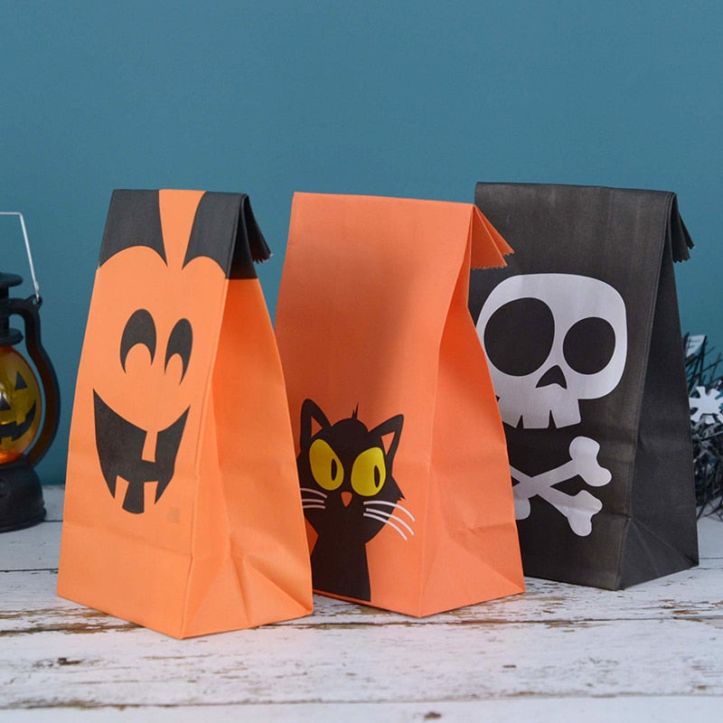 10/20pcs Halloween Theme Packaging Paper Bags Cookie Candy Bag Wizard Pumpkin Head Gift Bags Home Halloween Party Decorations