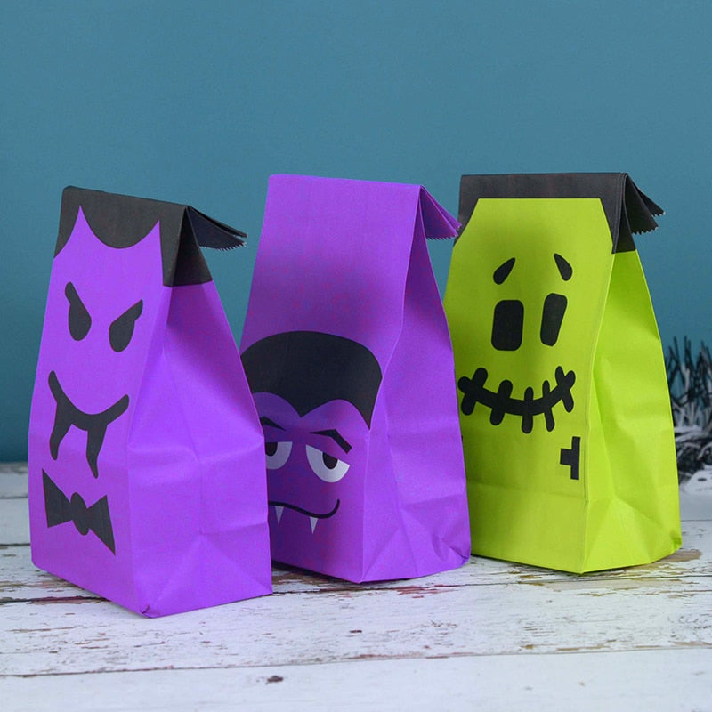 10/20pcs Halloween Theme Packaging Paper Bags Cookie Candy Bag Wizard Pumpkin Head Gift Bags Home Halloween Party Decorations