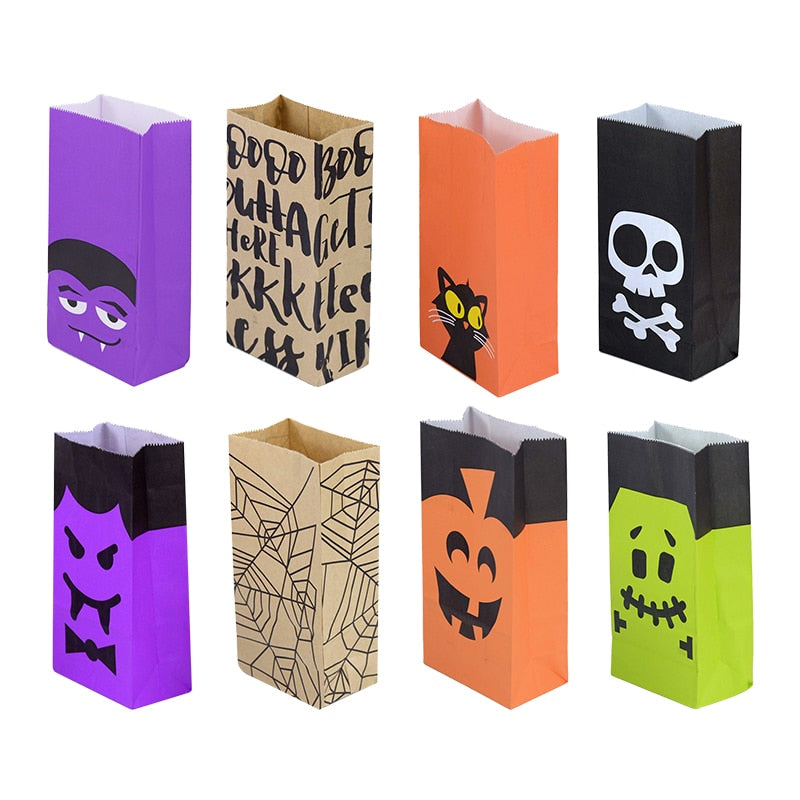 10/20pcs Halloween Theme Packaging Paper Bags Cookie Candy Bag Wizard Pumpkin Head Gift Bags Home Halloween Party Decorations