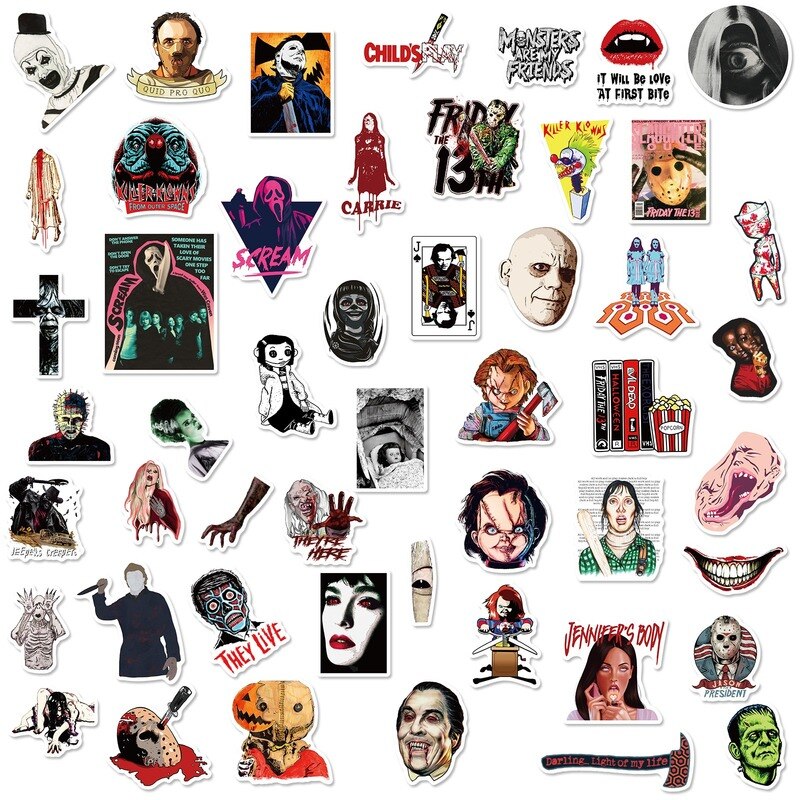 10/25/50pcs Mixed Horror Movie Stickers Thriller Skeleton Graffiti Decals for Skateboard Motorcycle PC Guitar Phone Pad Kpop Toy