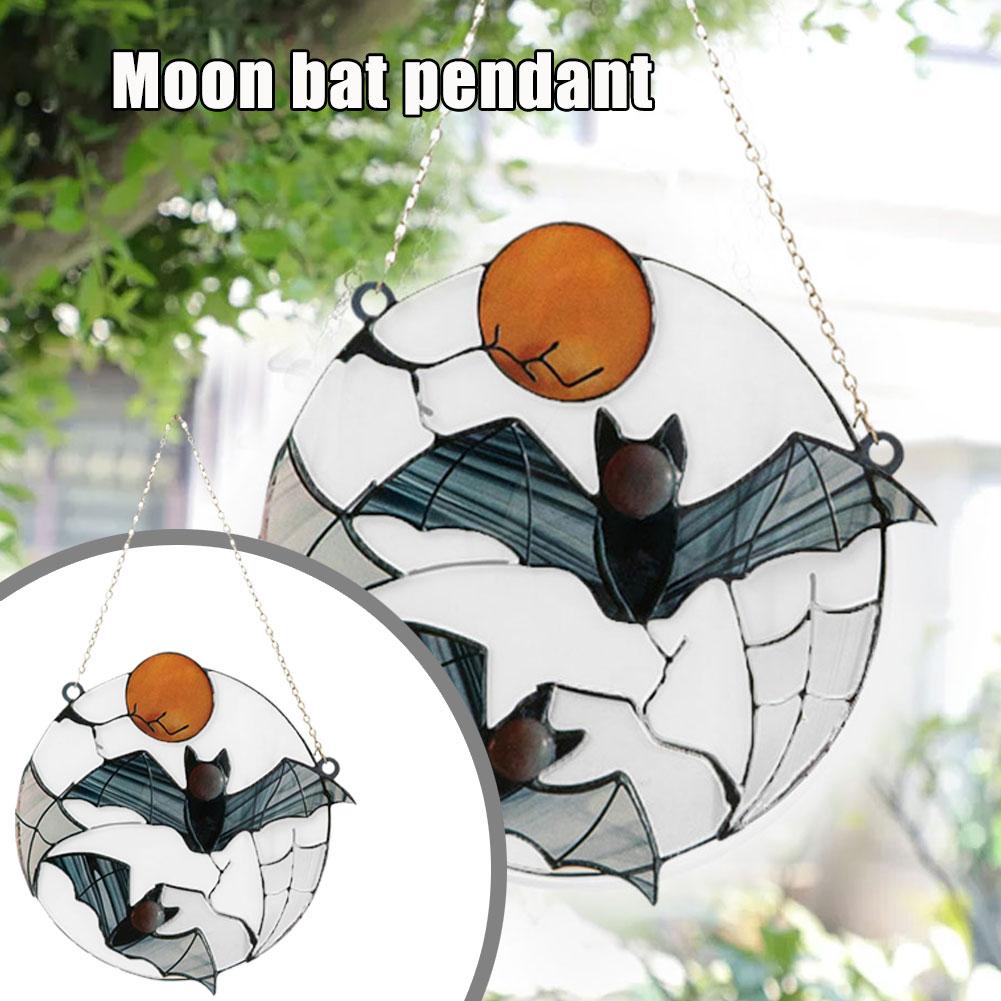 2023 Alloy Gothic Bat Moon Hanging Pendant Decor Wind Chimes Home Terror Art Handmade Bat Metal Art Hanging Halloween Decoration