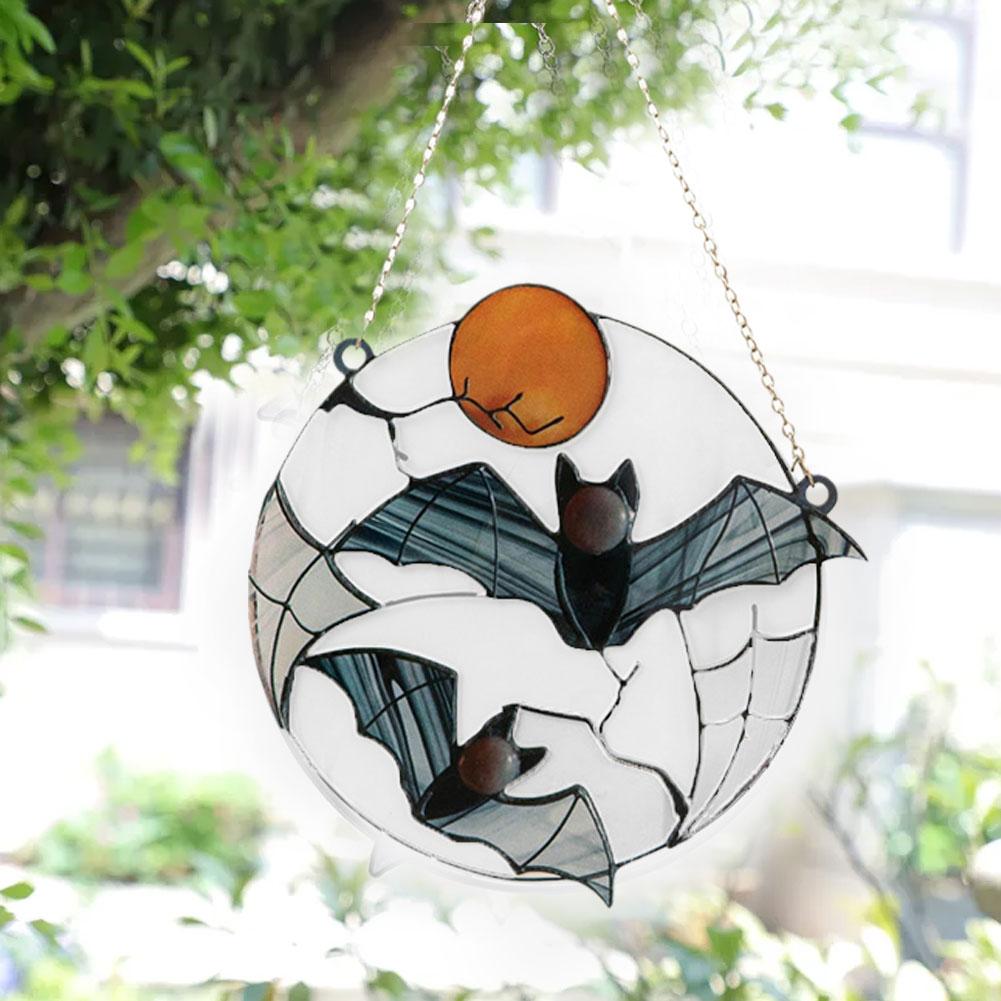 2023 Alloy Gothic Bat Moon Hanging Pendant Decor Wind Chimes Home Terror Art Handmade Bat Metal Art Hanging Halloween Decoration