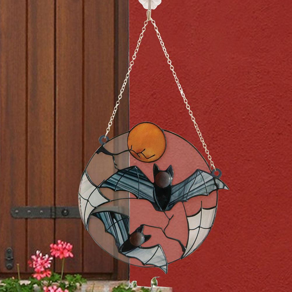 2023 Alloy Gothic Bat Moon Hanging Pendant Decor Wind Chimes Home Terror Art Handmade Bat Metal Art Hanging Halloween Decoration