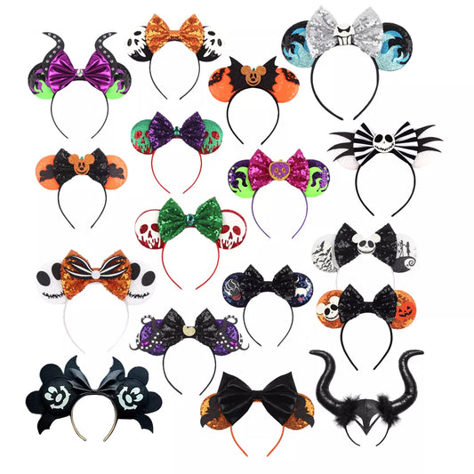 2023/2024 Halloween Mickey Mouse Ears Headband Sequins Hair Bow Women Festival Party Cosplay Hairband Gift Kids Hair Accessories